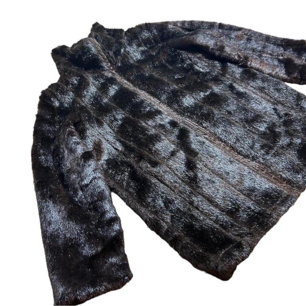 Vtg Roamans Dark Brown Faux Fur Coat Size 1X Jacket Whimsigoth Viking - Picture 3 of 10